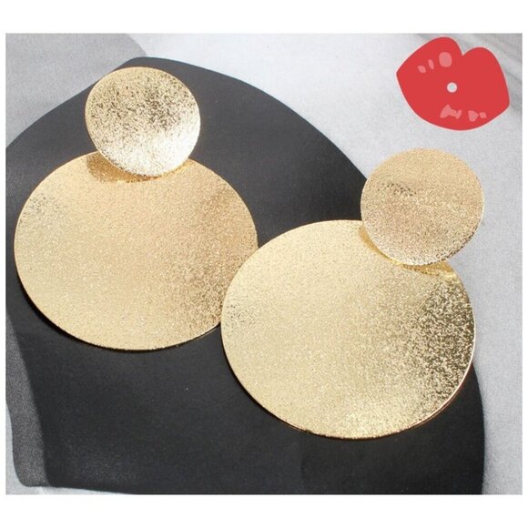 NEW Drop Earrings Boho Festival Gold Circle Modern Geometric Textured - Picture 3 of 8